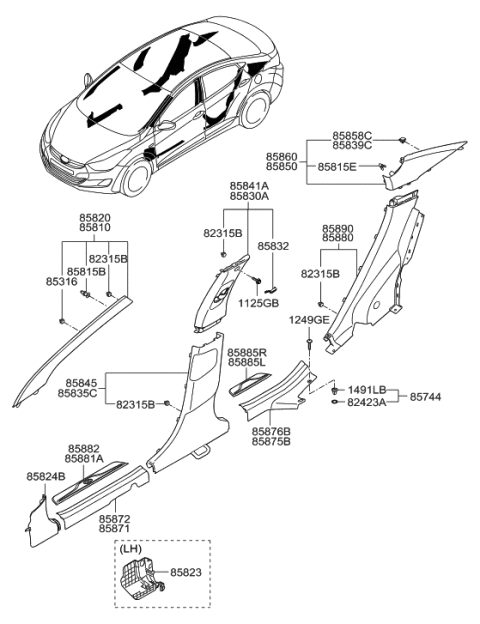 2012 Hyundai Elantra Interior Side Trim Diagram