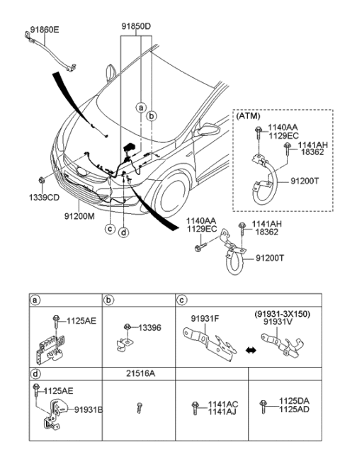 2012 Hyundai Elantra Wiring Assembly-Battery Diagram for 91850-3Y120