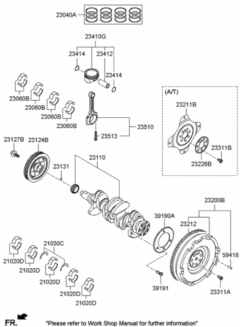 2011 Hyundai Elantra Crankshaft Assembly Diagram for 23110-2E700