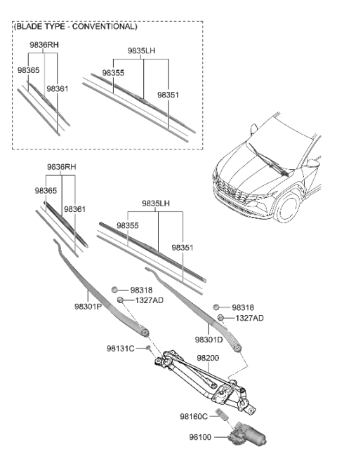 2022 Hyundai Tucson Windshield Wiper Diagram