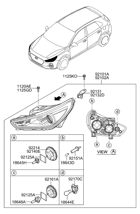 2019 Hyundai Elantra GT Headlamp Assembly, Right Diagram for 92102-G3120