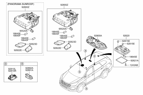 2016 Hyundai Santa Fe Sport Overhead Console Lamp Assembly Diagram for 92800-2W500-VYN