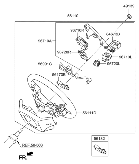 2017 Hyundai Santa Fe Sport Steering Wheel Assembly Diagram for 56110-2WAY0-UNB
