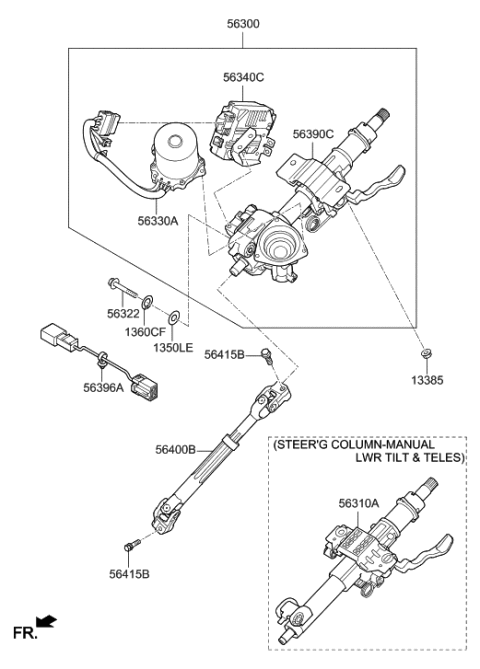 2015 Hyundai Sonata Steering Column & Shaft Diagram