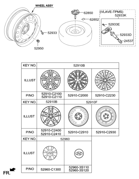2015 Hyundai Sonata Wheel & Cap Diagram