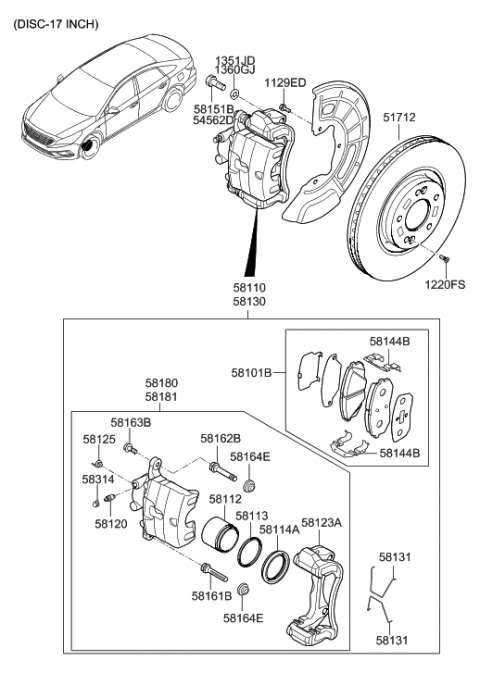 2017 Hyundai Sonata Disc-Front Wheel Brake Diagram for 51712-4C000