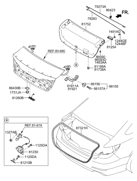 2015 Hyundai Sonata Outside Handle & Lock Assembly-Trunk Lid Diagram for 81260-C1000
