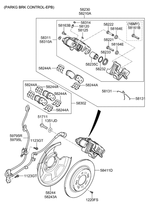 2017 Hyundai Sonata Brake Assembly-Rear Wheel,RH Diagram for 58230-C1150