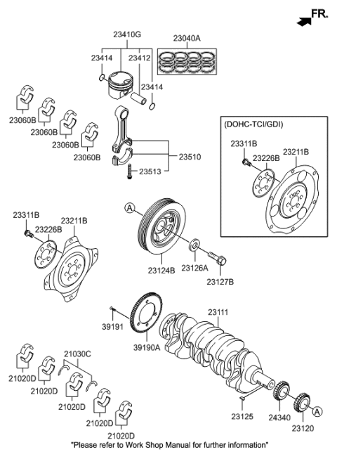 2016 Hyundai Sonata Piston & Pin & Snap Ring Assembly Diagram for 23410-2G511