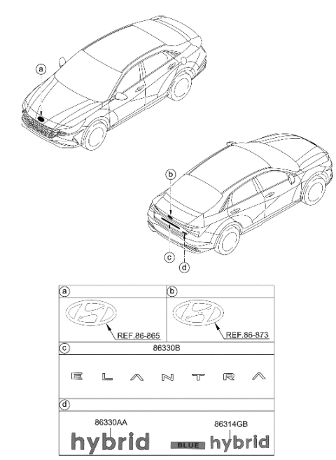 2011 Hyundai Accent Emblem-Hybrid Diagram for 86314-BY000