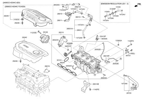 2018 Hyundai Sonata Engine Cover Assembly Diagram for 29240-2GTA1