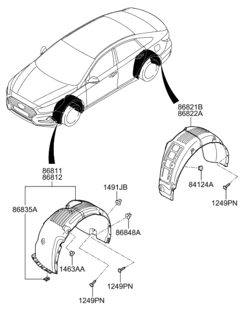 2018 Hyundai Sonata Wheel Gaurd Diagram