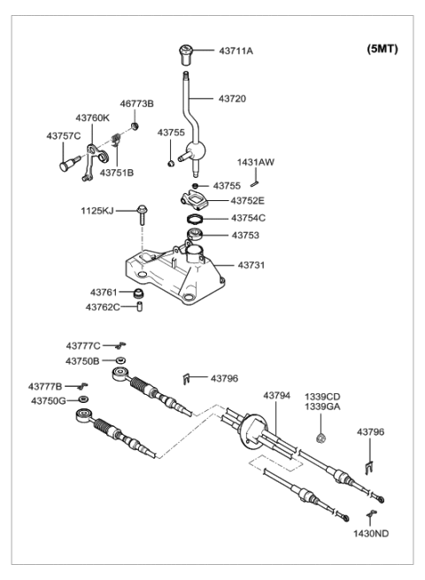 2003 Hyundai Tiburon Shift Lever Control (MTM) Diagram 1