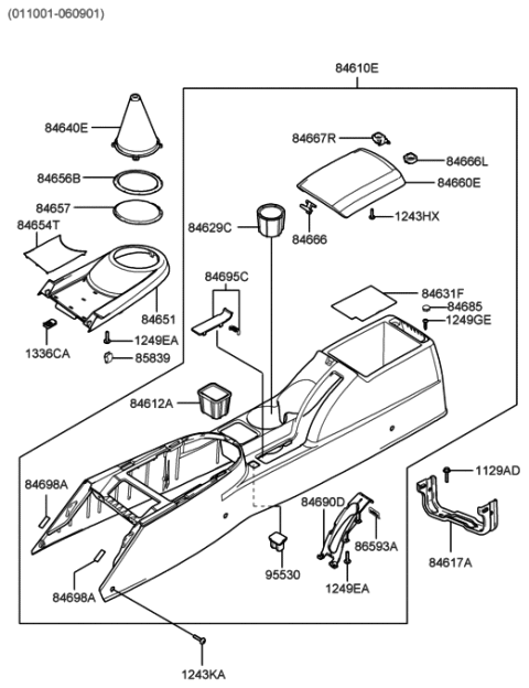 2004 Hyundai Tiburon Floor Console Diagram 1