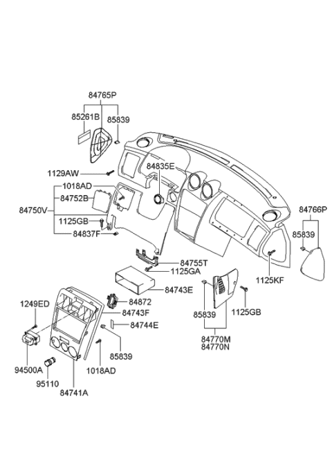 2005 Hyundai Tiburon Crash Pad Lower Diagram