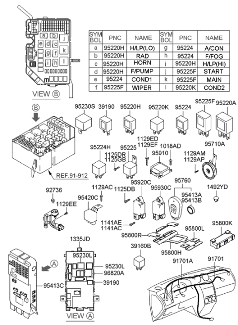 2002 Hyundai Tiburon Relay Assembly-Power Diagram for 95224-29700