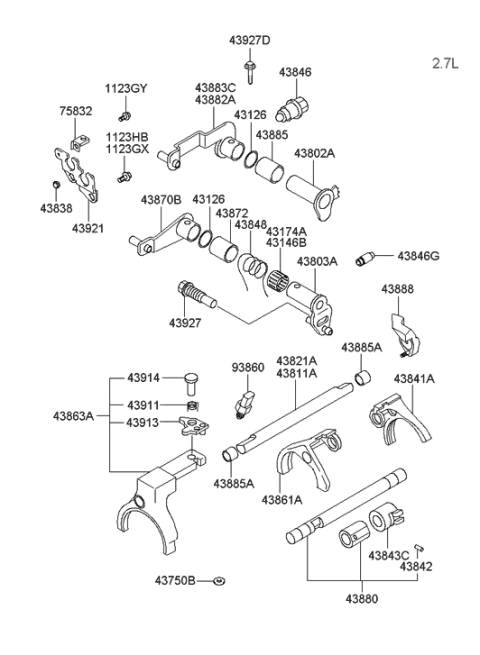 2002 Hyundai Tiburon Gear Shift Control (MTM) Diagram 3
