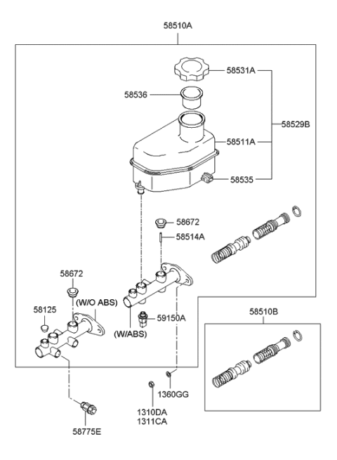 2001 Hyundai Tiburon Cylinder Kit-Brake Master Diagram for 58501-2CA10