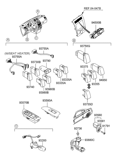 2003 Hyundai Tiburon Switch Assembly-Hood Diagram for 93880-2C400