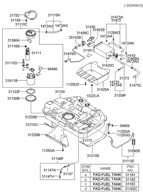 2003 Hyundai Tiburon Hose-CANISTER Close Valve To C Diagram for 31472-2C700