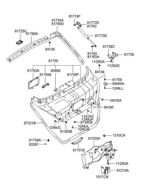 2005 Hyundai Tiburon Lifter Assembly-Tail Gate Diagram for 81771-2C013