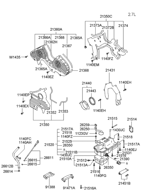 2001 Hyundai Tiburon Pan Assembly-Engine Oil,Upper Diagram for 21520-37106