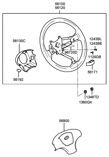 2004 Hyundai Tiburon Steering Wheel Assembly Diagram for 56110-2C400-YS