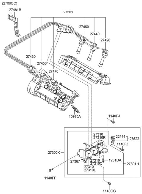 2004 Hyundai Tiburon Spark Plug & Cable Diagram 2