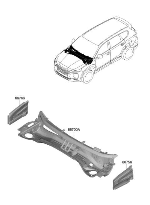 2020 Hyundai Santa Fe Panel-Cowl Side Outer Upper,RH Diagram for 66766-S1000
