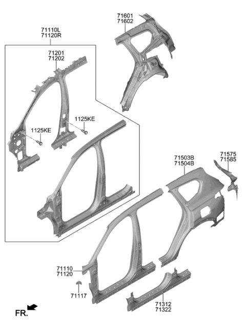 2020 Hyundai Santa Fe REINF Assembly-Side Complete,RH Diagram for 71120-S2300