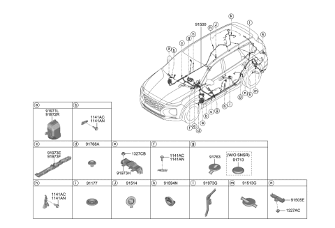 2020 Hyundai Santa Fe Wiring Assembly-Floor Diagram for 91500-S2520