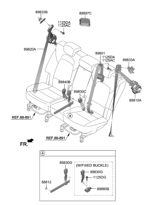 2020 Hyundai Santa Fe Buckle Assembly-RR S/BELT,LH Diagram for 89830-S2000-SST