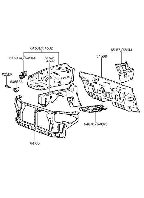 1993 Hyundai Elantra Fender Apron & Radiator Support Panel Diagram
