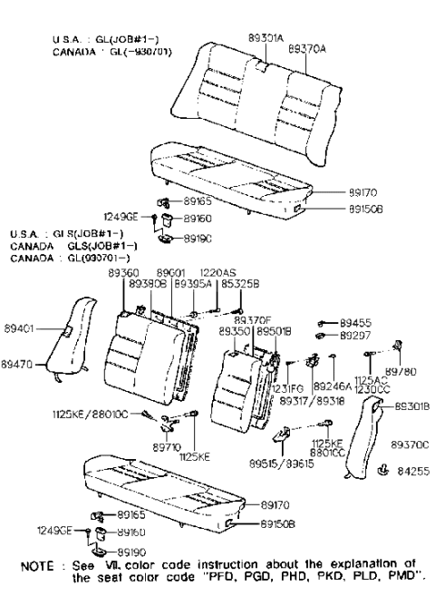 1992 Hyundai Elantra Rear Seat Diagram