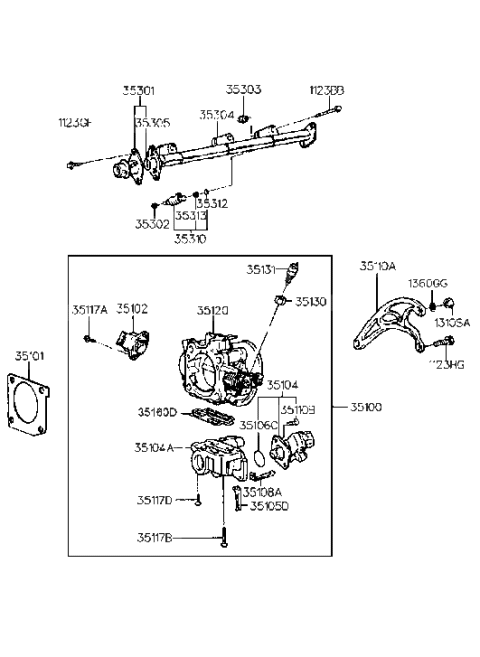 1993 Hyundai Elantra Throttle Body & Injector (SOHC) Diagram