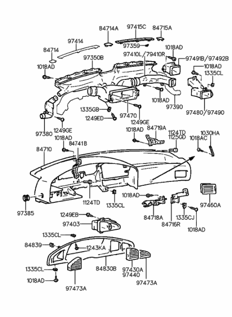 1994 Hyundai Elantra Crash Pad Upper Diagram