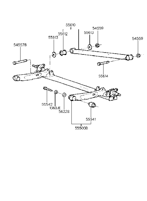 1992 Hyundai Elantra Torsion Axle & Arm Complete Diagram for 55500-28600