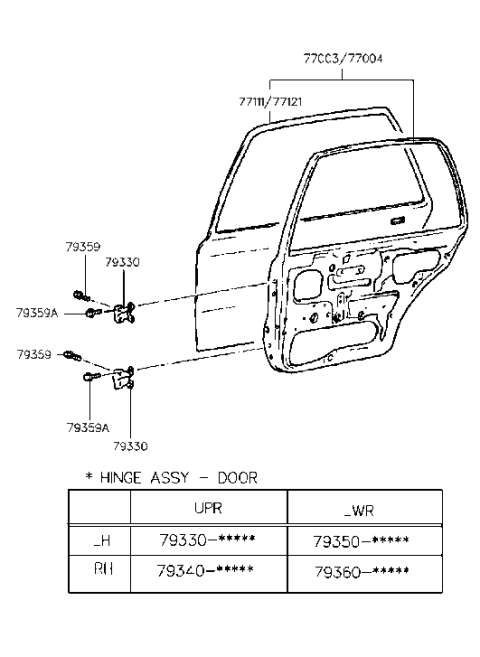 1995 Hyundai Elantra Hinge Assembly-Door Diagram for 79330-28000-D
