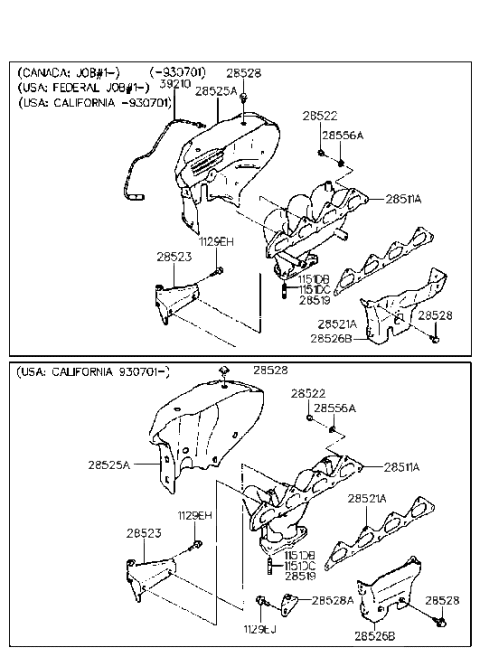 1992 Hyundai Elantra Exhaust Manifold Diagram for 28511-33051