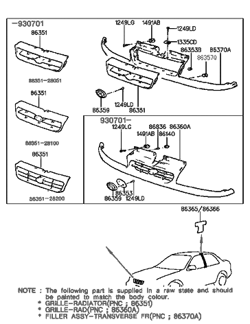 1993 Hyundai Elantra Radiator Grille Diagram