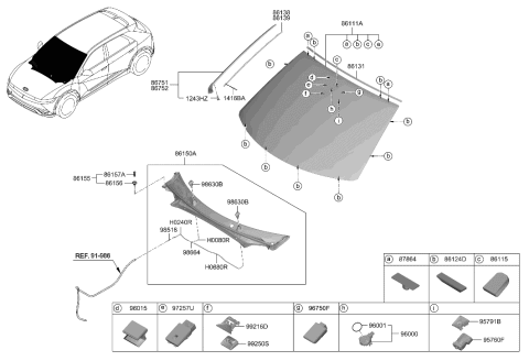 2023 Hyundai Ioniq 5 Windshield Glass Diagram