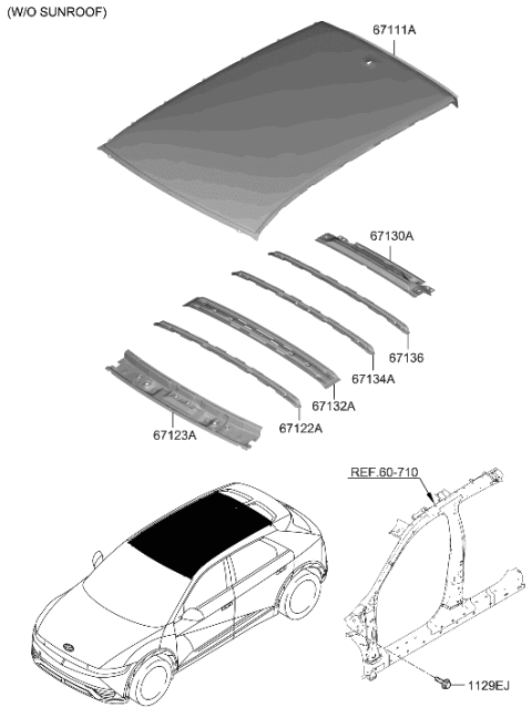 2023 Hyundai Ioniq 5 RAIL-ROOF CTR NO.3 Diagram for 67162-GI000