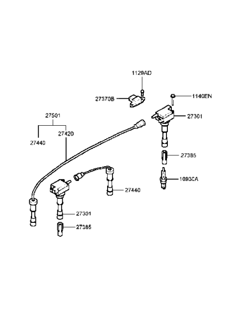2000 Hyundai Sonata Spark Plug & Cable (I4) Diagram 1