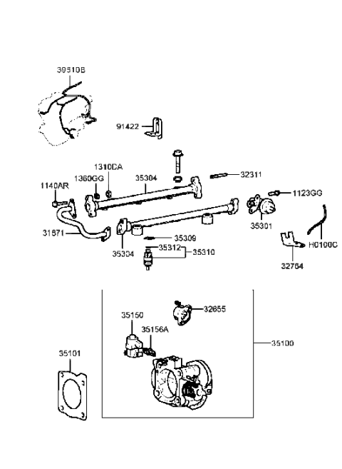 1999 Hyundai Sonata Sensor Assembly-Throttle Position Diagram for 35170-37100