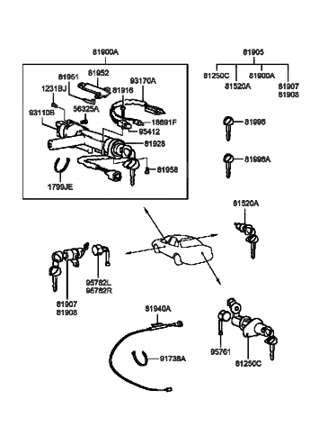 2000 Hyundai Sonata Lock Key & Cylinder Set Diagram for 81905-38040