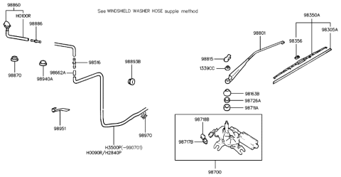2000 Hyundai Tiburon Windshield Wiper Blade Diagram for 98825-27000