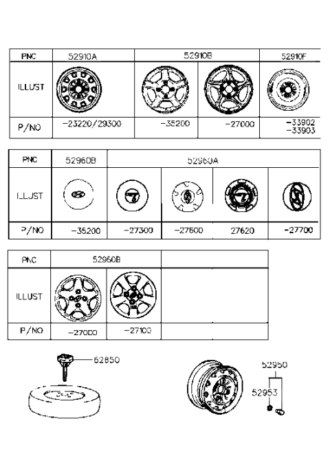 1998 Hyundai Tiburon Wheel & Cap Diagram