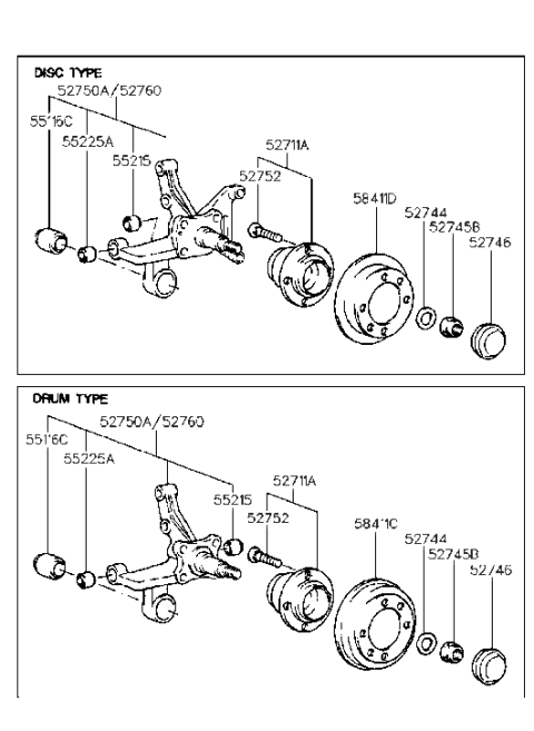 1998 Hyundai Tiburon Rear Wheel Hub Assembly Diagram for 52710-29470