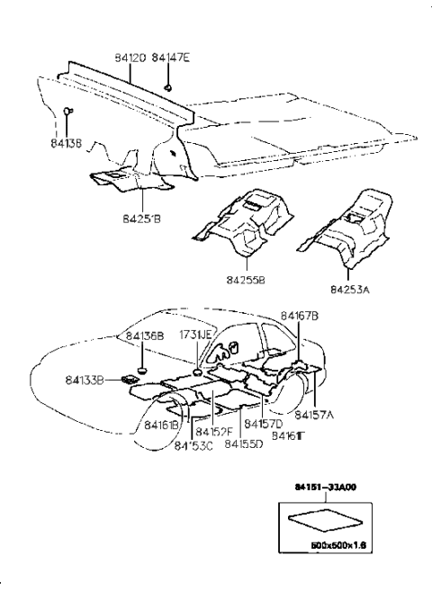 1998 Hyundai Tiburon Isolation Pad & Floor Covering Diagram