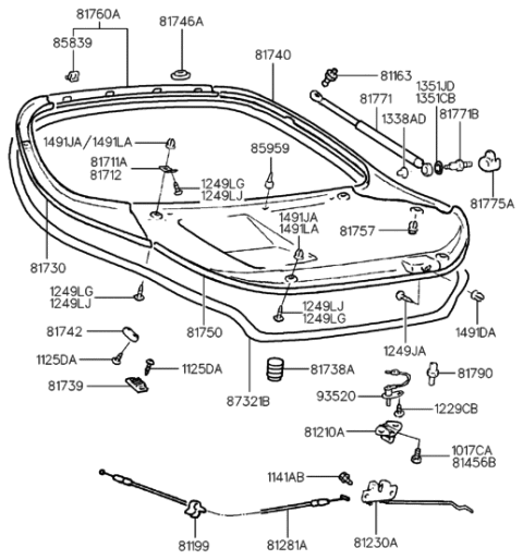 1997 Hyundai Tiburon Lifter Assembly-Tail Gate Diagram for 81770-27011
